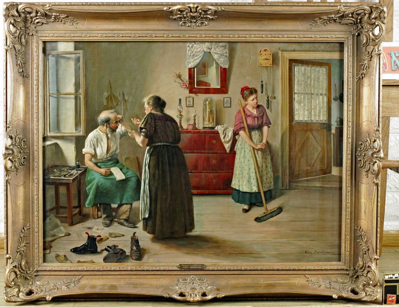 August Borckmann Ölgemälde antik Schuster Zimmermädchen