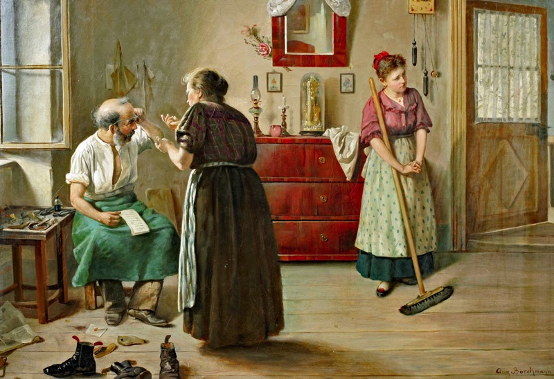 August Borckmann Ölgemälde antik Schuster Zimmermädchen