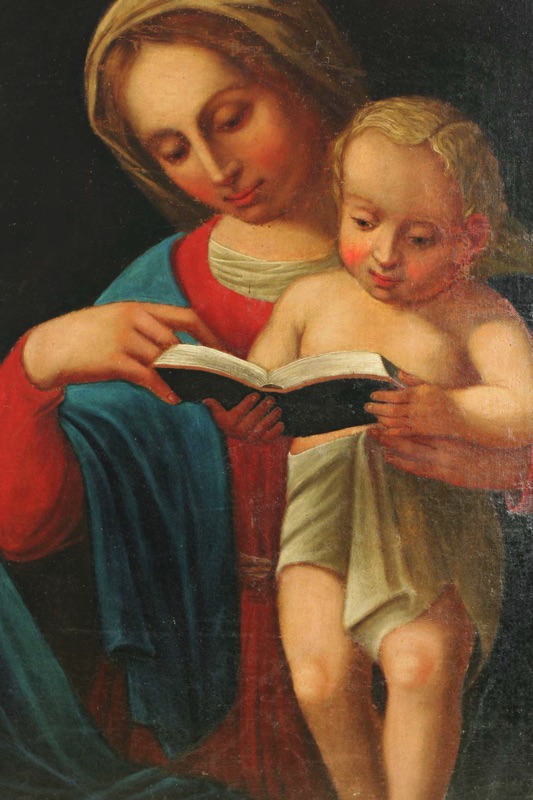 Barock Ölgemälde Maria Christus Knabe Buch Jesus doubeliert