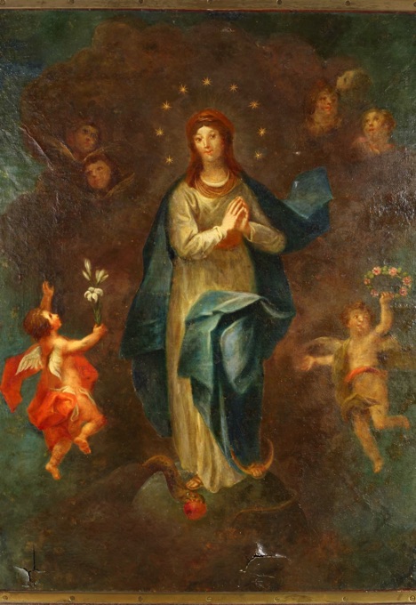 Barock Ölgemälde beidseitig Madonna Anbetung Wendebild beschädigt