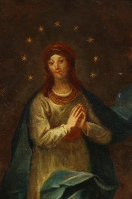 Barock Ölgemälde beidseitig Madonna Anbetung Wendebild beschädigt