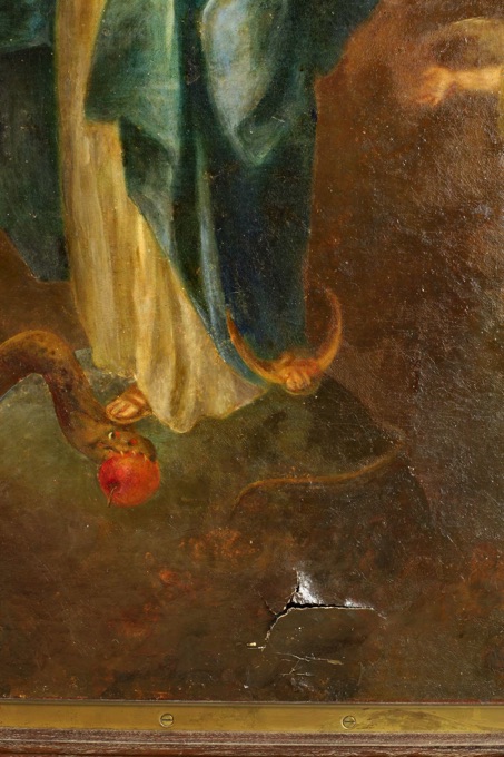 Barock Ölgemälde beidseitig Madonna Anbetung Wendebild beschädigt