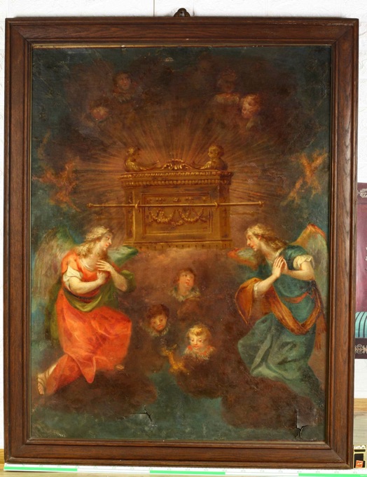 Barock Ölgemälde beidseitig Madonna Anbetung Wendebild beschädigt