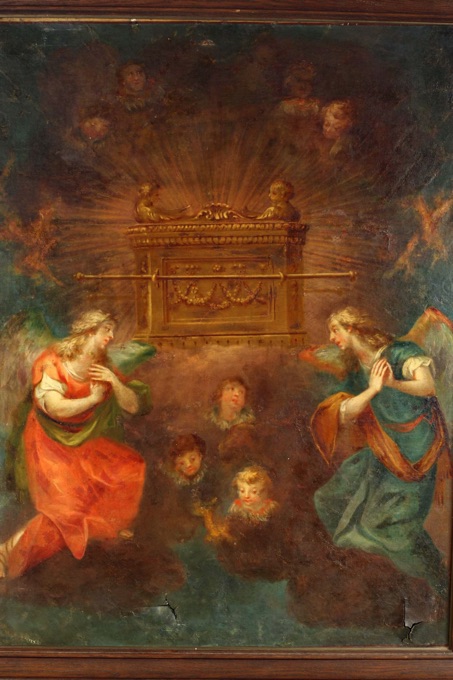 Barock Ölgemälde beidseitig Madonna Anbetung Wendebild beschädigt