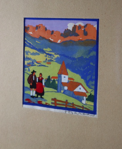 Bartan Goauche Alpen Alm Dorf antik