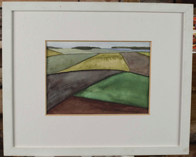 Bernd Baader Aquarell 1980 Felder und Wald