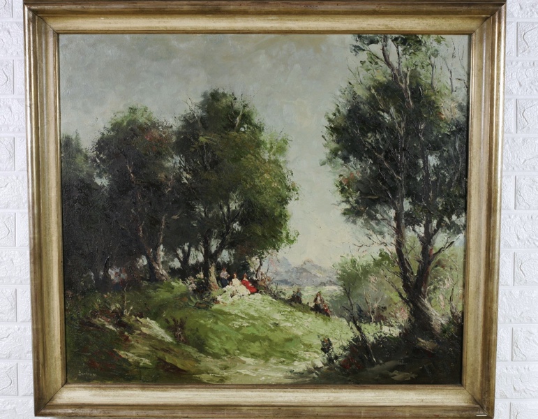 Bertram Ölgemälde älter Impressionist Personen Picknick