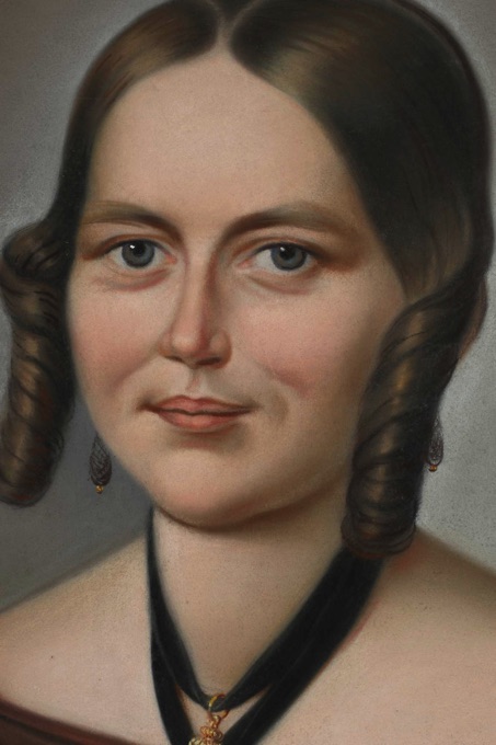 Biedermeier Pastell antik Portrait Edeldame Kreuz Rahmen