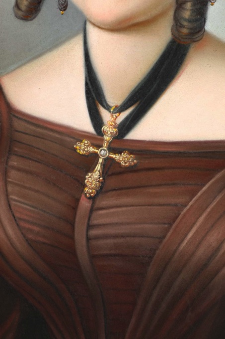 Biedermeier Pastell antik Portrait Edeldame Kreuz Rahmen