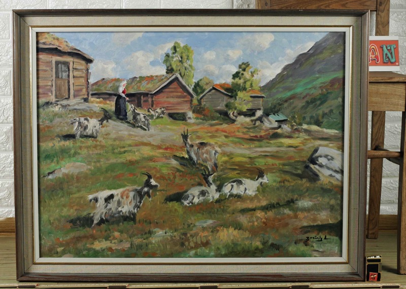 Bjarne Mauritz Larsen Ölgemälde Ziegen Landschaft