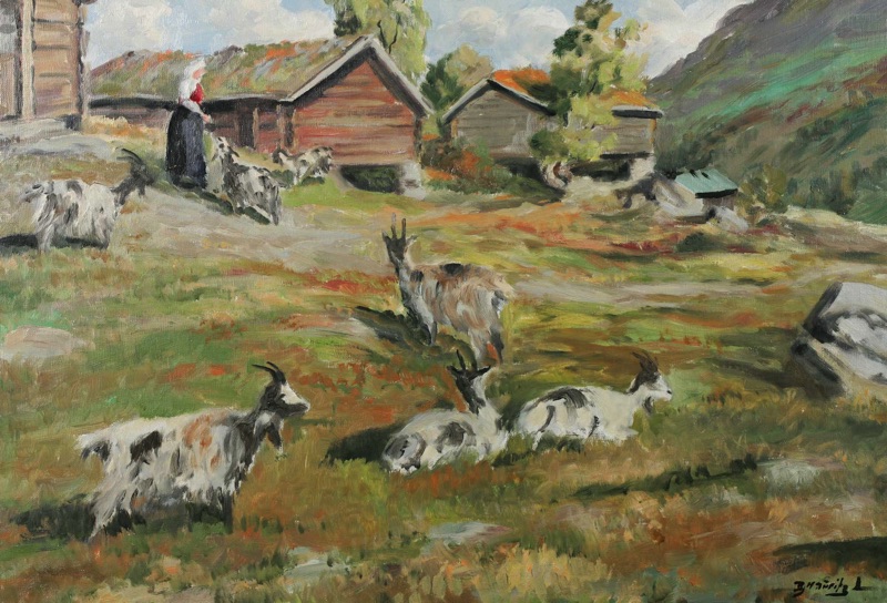 Bjarne Mauritz Larsen Ölgemälde Ziegen Landschaft