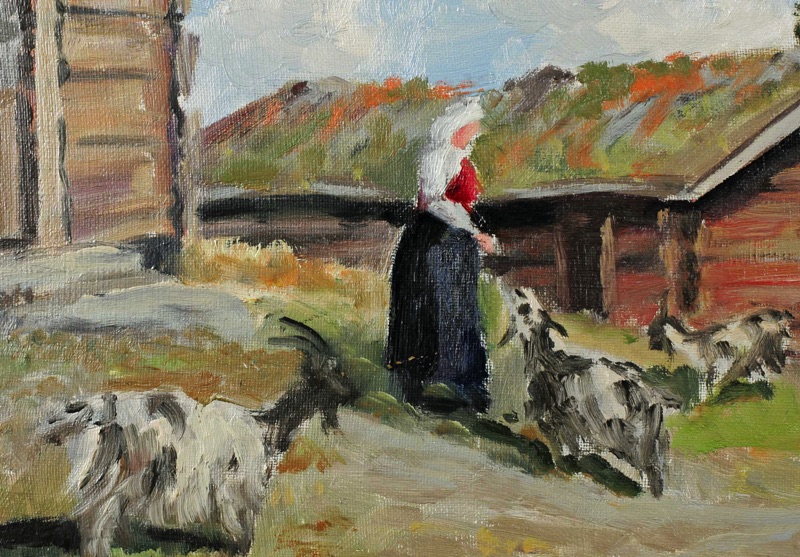 Bjarne Mauritz Larsen Ölgemälde Ziegen Landschaft