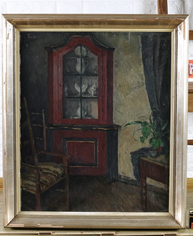 Bruno Breil Ölgemälde antik Interieur Vitrine