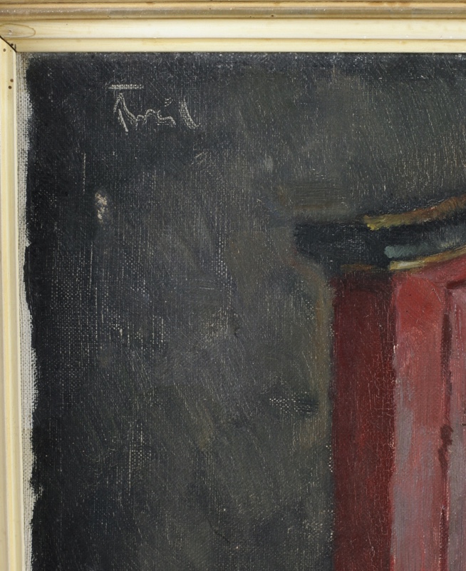Bruno Breil Ölgemälde antik Interieur Vitrine