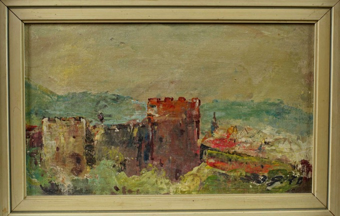 Bruno Grosskopf 1908 1984 Ölgemälde von 1974 Büdingen am Bollwerk