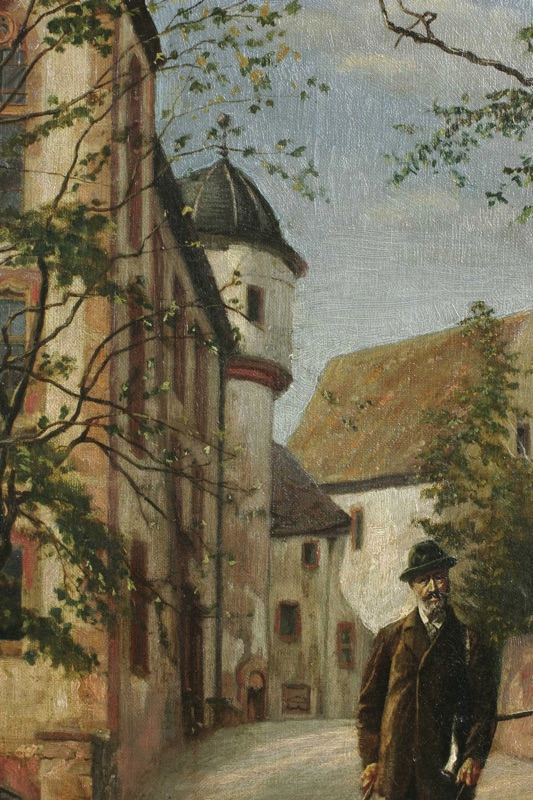 Burger antikes Ölgemälde Jäger Dackel Schloss
