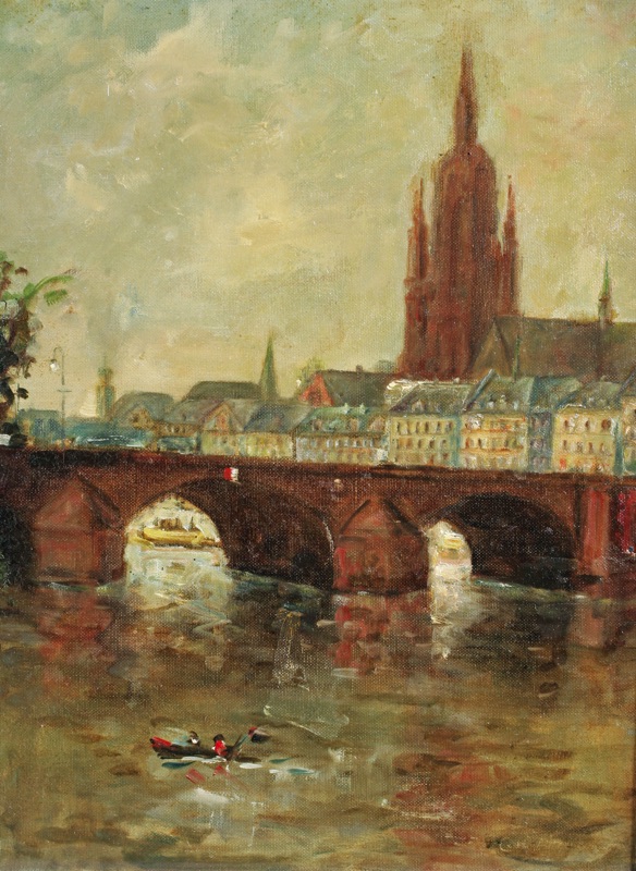 Carl Dörrbecker Ölgemälde Frankfurt am Main Dom Brücke
