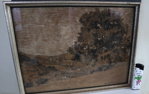 Carl Fries Zeichnung Dorf Ortenberg 1933 antik