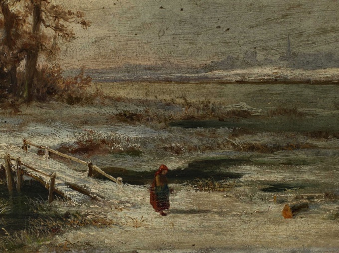 Carl Ludwig Fahrbach Ölgemälde antik Winterlandschaft