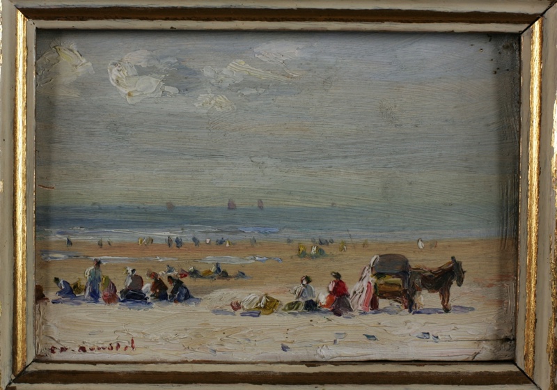 Charles Emmanuel Joseph Roussel Ölgemälde antik Strand Personen Impressionist