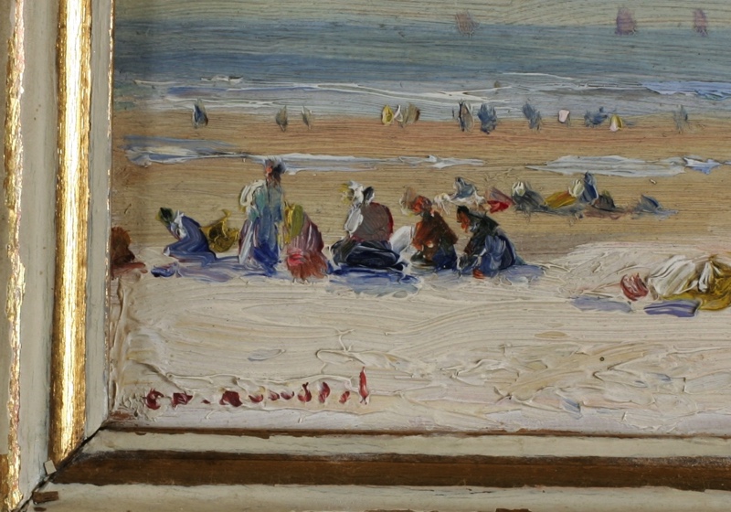 Charles Emmanuel Joseph Roussel Ölgemälde antik Strand Personen Impressionist