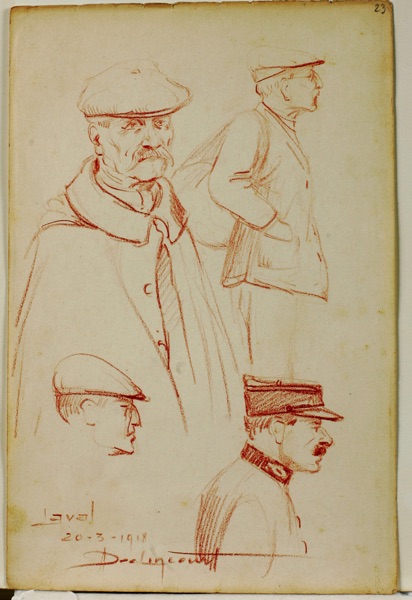 Declincourt zwei antike Rötelzeichnungen Portrait Studien 1918