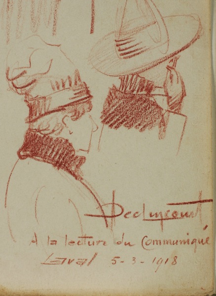Declincourt zwei antike Rötelzeichnungen Portrait Studien 1918