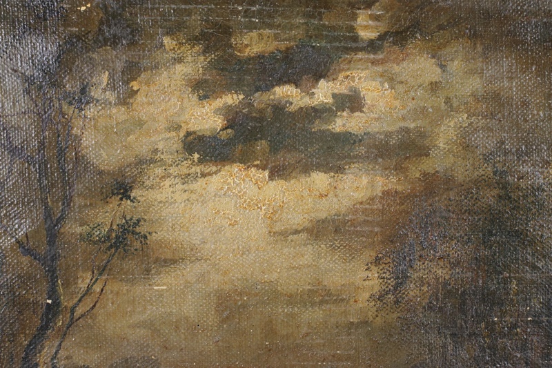 Douzette Ölgemälde antik See Nacht Fischer