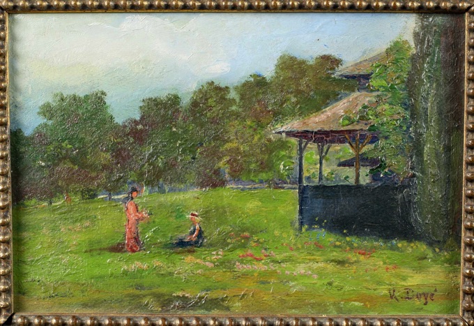 Doye Ölgemälde antik Impressionist Picknick im Park