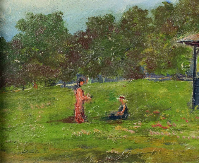 Doye Ölgemälde antik Impressionist Picknick im Park