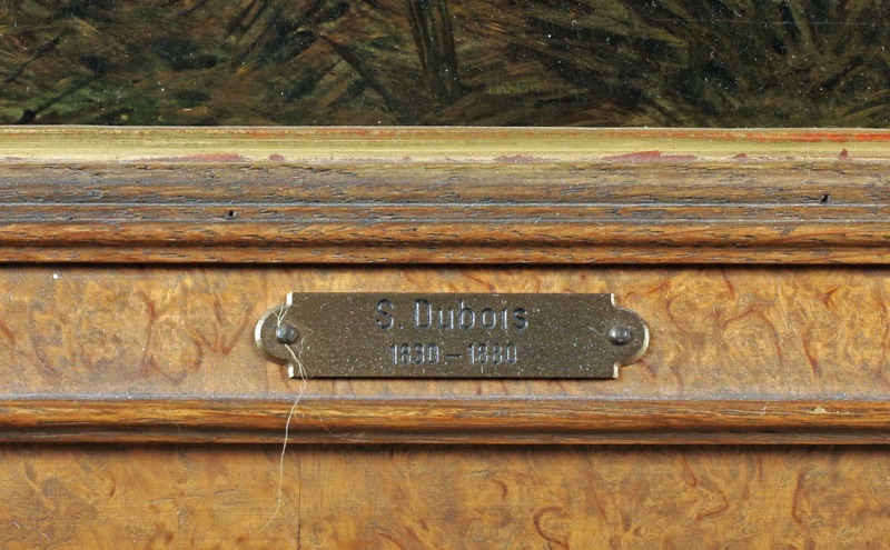 Dubois antikes Ölgemälde Landschaft Häuser Gewässe Toilette