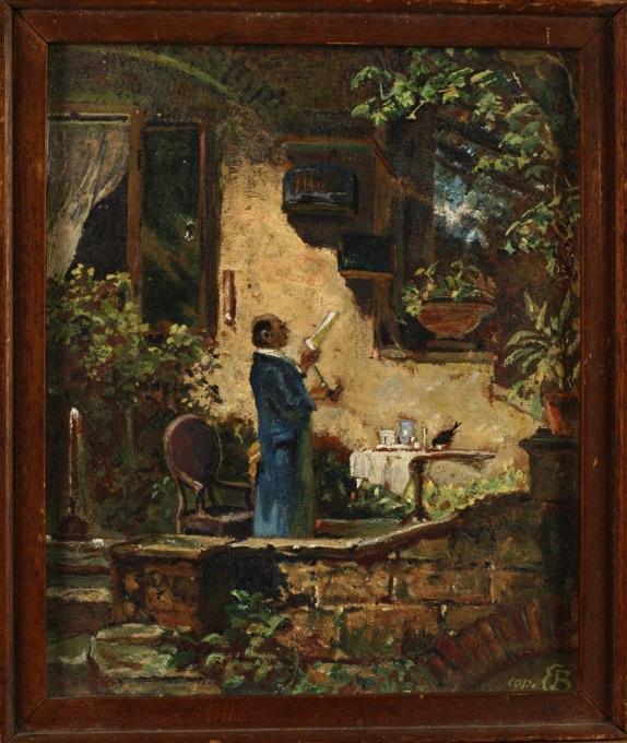 E B Copie nach Spitzweg Ölgemälde antik