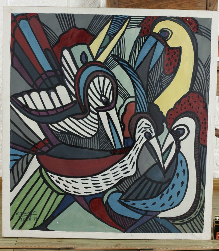 E Boungou Acrylgemälde Afrika Tiere 1972