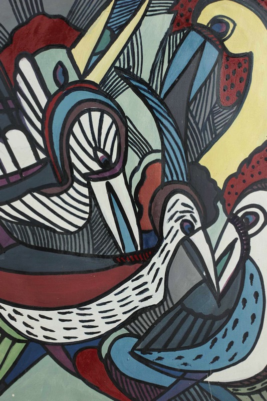 E Boungou Acrylgemälde Afrika Tiere 1972