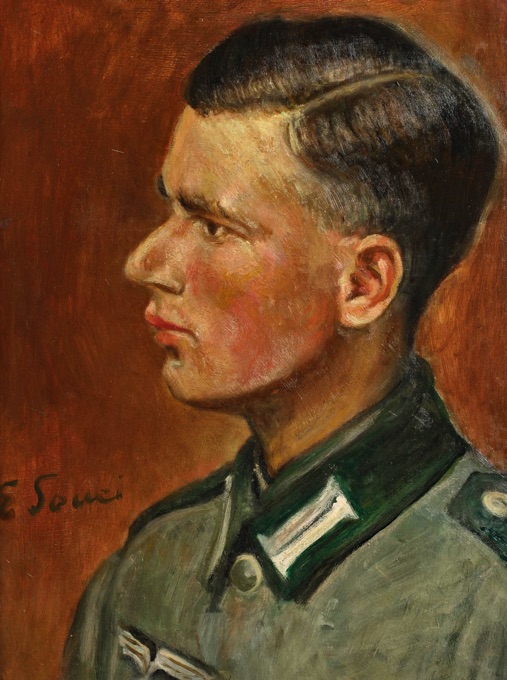 E Souci unleserlich Ölgemälde antik Soldat