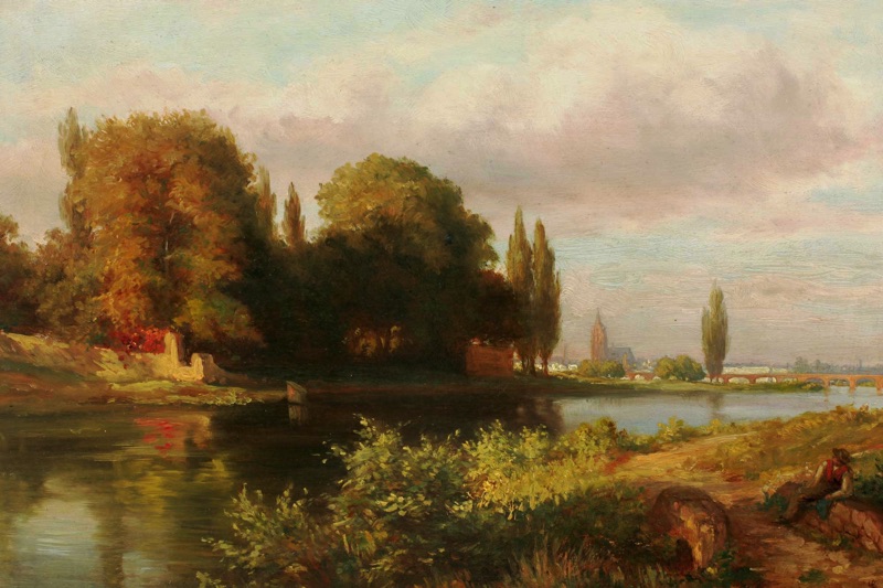 E Staudt antikes Ölgemälde 1889 Frankfurt am Main Gerbermühle