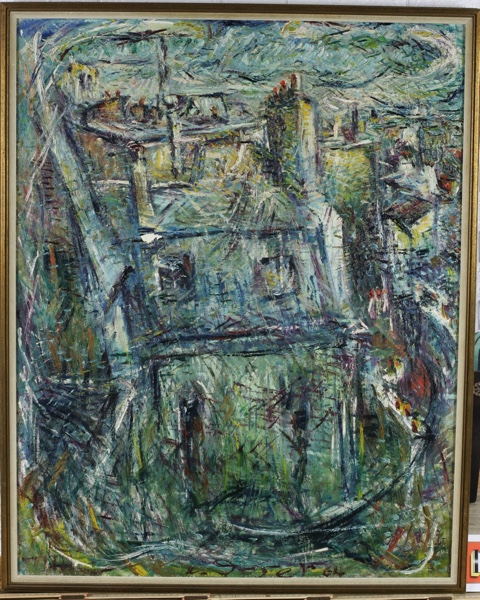 Eberhard Doser Ölgemälde 1964 Paris Quartier Latin abstrakt