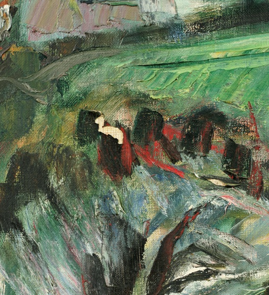 Emile Compard antikes Ölgemälde Landschaft Dorf Doëlan