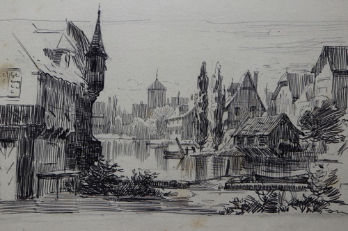 Erik Ludvig Henningsen Zeichnung antik Stadt Ansicht