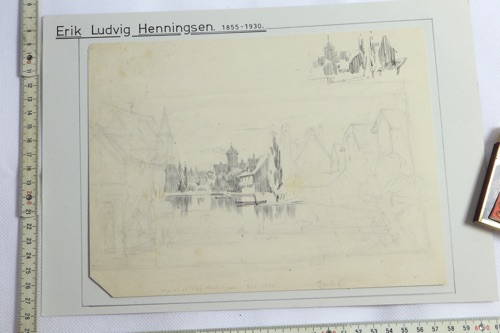 Erik Ludvig Henningsen Zeichnung antik Stadt Ansicht