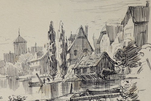 Erik Ludvig Henningsen Zeichnung antik Stadt Ansicht