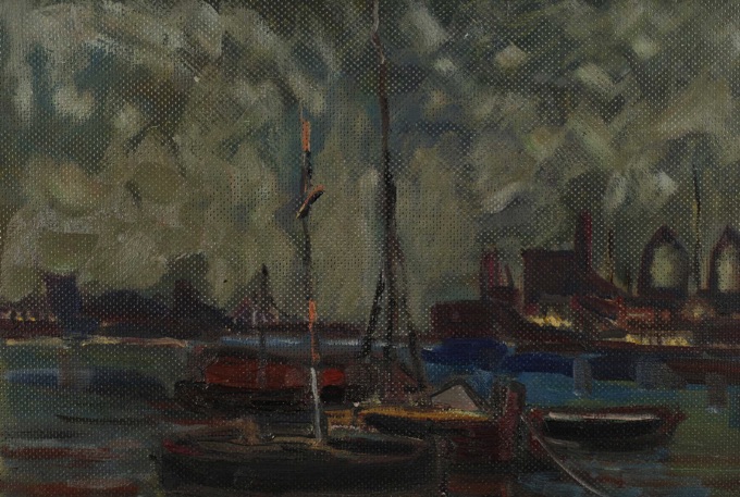 Ernst Pader Ölgemälde Hafen Schiffe Industrie 21