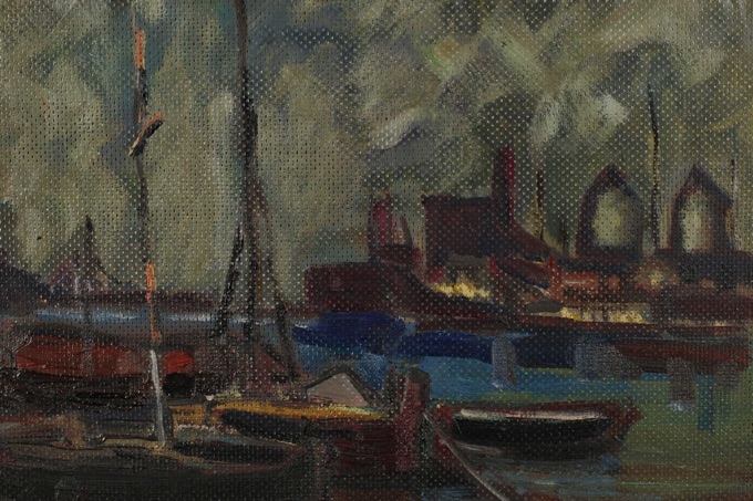Ernst Pader Ölgemälde Hafen Schiffe Industrie 21
