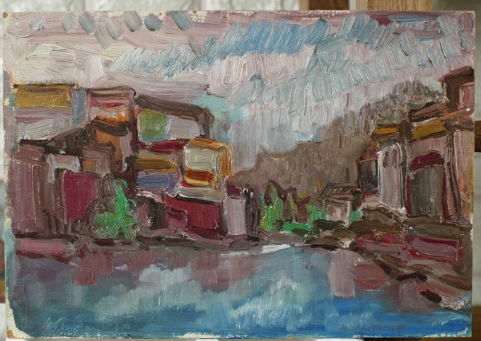 Ernst Pader Ölgemälde expressive Stadtansicht 1970 7