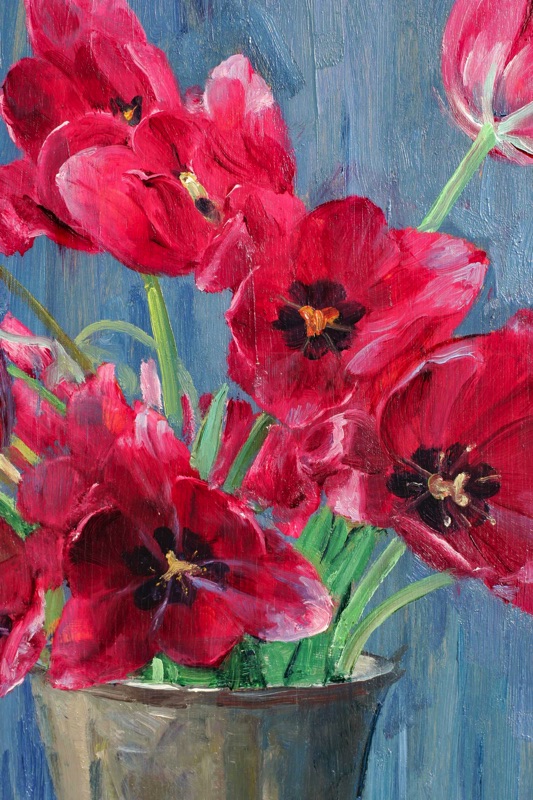 Ernst Toepfer Ölgemälde antik 1931 Stillleben Tulpen Jugendstil