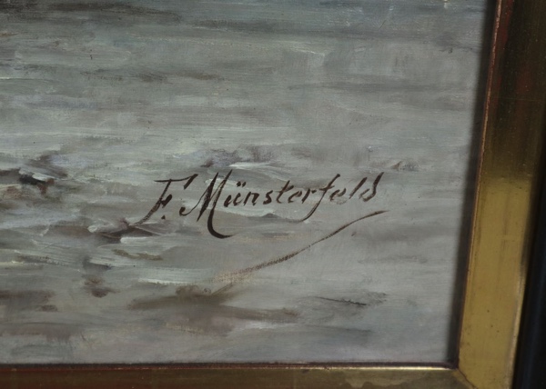 F Münsterfeld Ölgemälde antik Winter in Norwegen