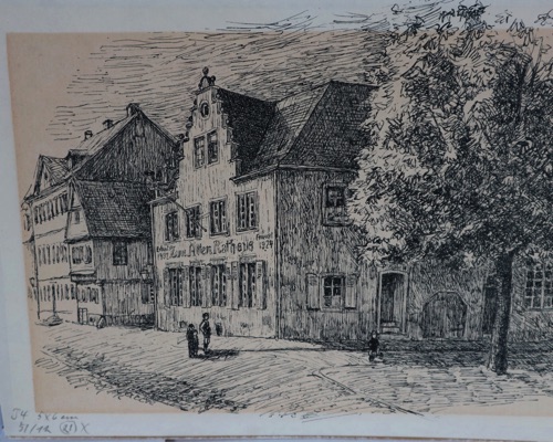 Federzeichnung zum alten Rathaus 1492 1924