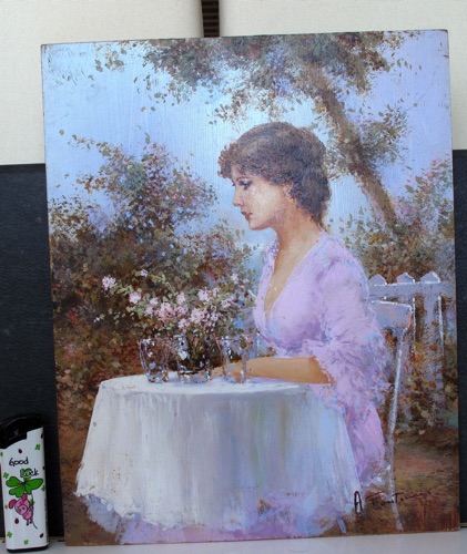 Forstmann Ölgemaelde Dame Portrait Cafe Park