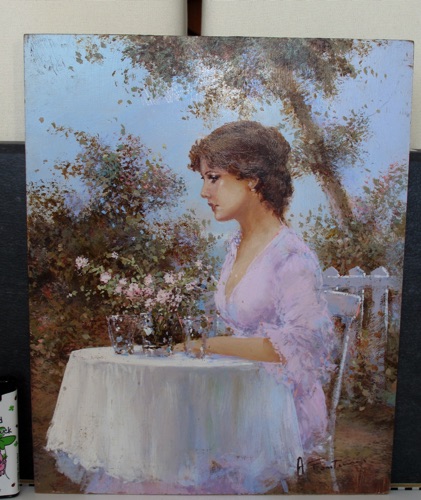 Forstmann Ölgemaelde Dame Portrait Cafe Park