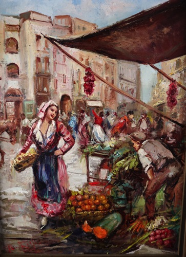 Franco Rispol Ölgemaelde Markt Obst Personen